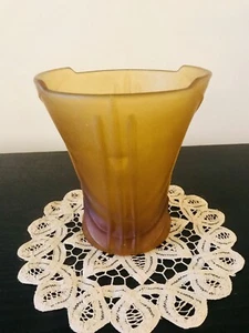 VINTAGE 1930's STOLZLE Art Deco Frosted Amber Glass Vase - Picture 1 of 12