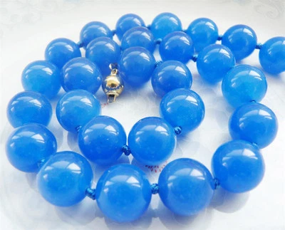 Fashion Beautiful 10MM Blue Jade Topaz Gemstone Round Beads Necklace 18'' - Image 1 of 4