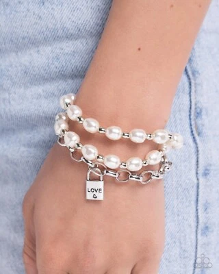 Paparazzi Jewelry Accessories - LOVE-Locked Legacy - White Bracelet - NEW!! - Image 1 of 4