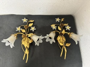 2 FLORENTINER WANDLAMPEN BLÜTEN WANDLAMPE GOLDFARBEN ROSEN Hans Kögl Ära - Bild 1 von 16