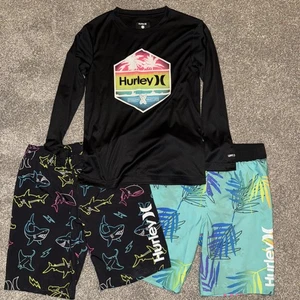 Jungen Hurley Paket 2 Badehosen Boardshorts & Langarm Rash Guard Größe 7/8 - Bild 1 von 9