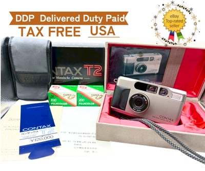 [TOP MINT w/Data Back,Box,case,Strap] CONTAX T2  Titan Silver Film Camera JAPAN - Image 1 of 4
