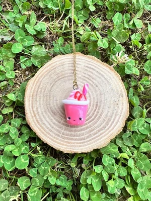Kawaii Strawberry Yogurt Charm Necklace Handmade Polymer Clay Charm - Image 1 of 3