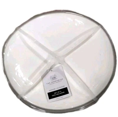 Rachel Ashwell GRAY TAUPE RIM set 4 SALAD DESSERT PLATES Farmhouse Melamine NEW - Image 1 of 4