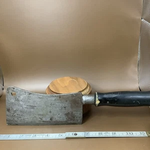 Vintage Razor Steel Kitchen Cleaver 6 1/2” Blade Black Handle Heavy - Picture 1 of 5