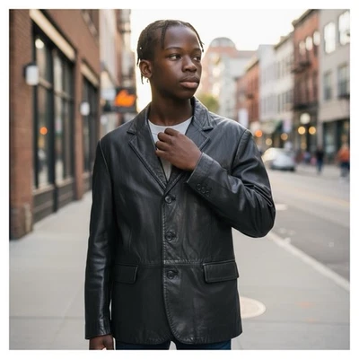 Chaqueta Blazer de Cuero Negra para Hombre Talla 2XL Catorce Zero Butter Suave Suave Suave Foto 1 de 4