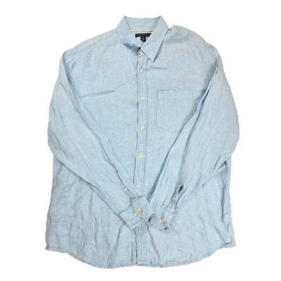 Banana Republic Classic Fit Blue Linen Long Sleeve Shirt Men's Size XL 17-17.5 - Image 1 of 4