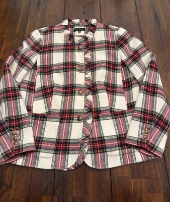 Talbots Plaid  Shetland Tarten Ruffle Wool Jacket Blazer- Size 12- EUC! - Image 1 of 4