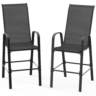 2 PIEZAS Taburetes de bar para patio interior exterior patio trasero sillas negras respaldo alto Foto 1 de 4