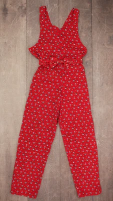 Vtg Womens 80s 90s Red Floral Laura Ashley Fabric Corduroy Jumpsuit W/ Belt XS/S - Image 1 of 4