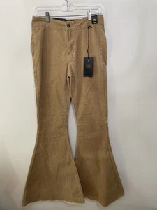 Pantaloni jeans Lucky & Blessed vita alta svasati a campana marrone velluto a coste donna 6 nuovi con etichette - Foto 1 di 9