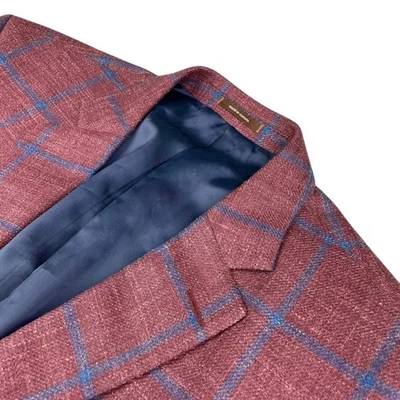 Peter Millar Men's Wool/Silk/Linen 2-Button Blazer Red Windowpane Plaid • 44R - Image 1 of 4