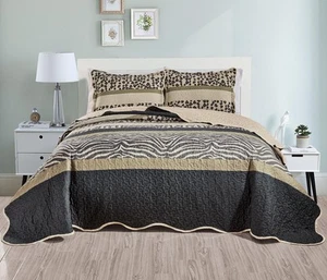 3-Piece Safari Oversized Queen Size Quilt Set. Fine Printed 100" Wide X 95" L... - Picture 1 of 2