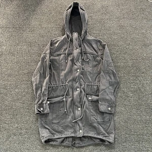 Abercrombie & Fitch Utility Jacket Womens Large Black Hooded Parka Drawstring - Picture 1 of 15