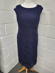 Jacques Vert Navy Blue Lace Overlay Occasion Knee Length Dress. Size 16. PBF - Picture 1 of 7