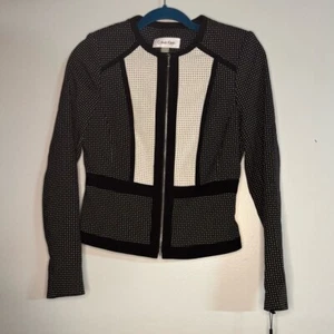 Calvin Klein women's Black White Colorblock Dot Zip Blazer Career size 4P - Picture 1 of 6