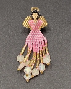 Angel Pin Hand Beaded Peyote Stitch Pink Gold Celestial Christmas - Picture 1 of 8