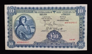 Ireland | 1949 | 10 Pounds | P.59b | 41 V 048617 | VF - Foto 1 di 2