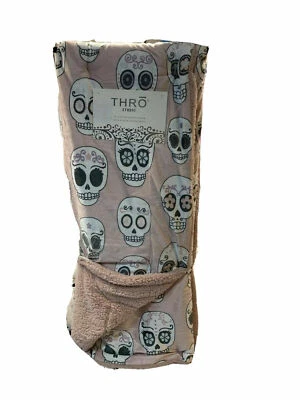 Thro Studio, 50"x60" Reversible Sherpa Throw Sugar Skull Pattern (Choose Color) - Image 1 of 4