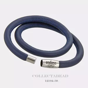 Authentic Endless Stainless Steel Double Blue Leather Bracelet 8.0" 12104-40 - Picture 1 of 1