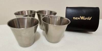 ROSTFRITT STALL SWEDEN 18/8 RIDING STIRRUP CUPS ● SET OF 4 METAL SHOT GLASSES - Image 1 of 4