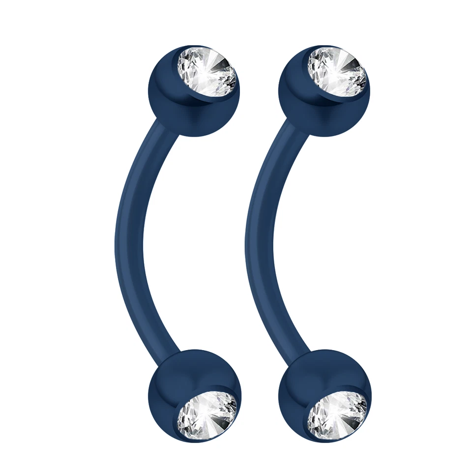 Изогнутые штанги хирургическая сталь анодированный синий 16G с 3 мм прозрачный кристалл - Изображение 1 из 1