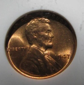1947 P,D,S Lincoln cent set NGC MS 66 RD in old holders - Picture 1 of 9