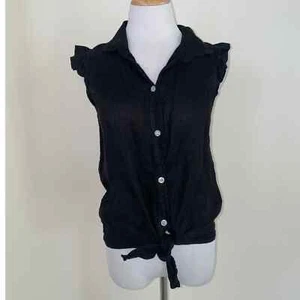 Venti6 Blouse Cap Ruffle Sleeve Tie Front Linen Black Size Small NWT - Picture 1 of 5