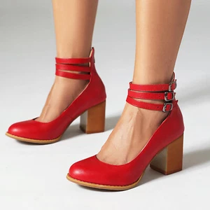 Women's Mary Jane Pumps with Chunky Heel Buckle Belt Ankle Black Zip Shoes - Picture 1 of 9
