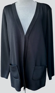 EXCLUSIVELY MISOOK Sz M Black Open Front Knit Long Sleeve Cardigan Front Pockets - Picture 1 of 9
