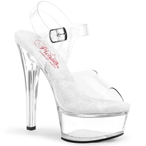 6" Clear Fitness Pageant NPC Competition Stripper High Heels Shoes Wide Width W - Picture 1 of 2