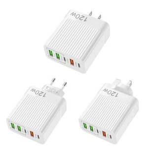 USB C Fast Charger 120W 5 Port Charging Station QC 3.0 USB A Fast Charging Plug - Photo 1 sur 15