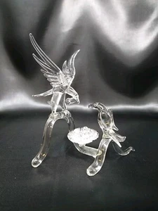 Zwei Weißkopfseeadlerfiguren handgeblasen Klarglasfigur Nest Vogel Neu - Bild 1 von 12