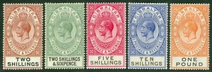 SG 103-107 Gibraltar 1925. 2/- a £1. Todos los ejemplos frescos ligeramente montados como nuevos... - Imagen 1 de 1