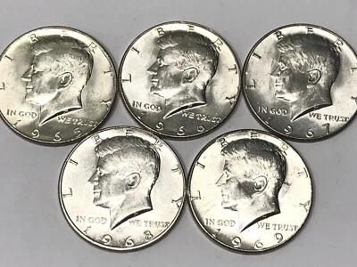 5x Medio dólar Kennedy de plata - 1965, 1966, 1967, 1968, 1969 UNC / XF / Lote de monedas Foto 1 de 4