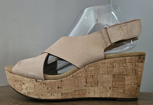 Sandali Clarks Artisan in pelle marrone chiaro a croce tacco a zeppa taglia 10M