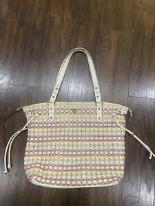Juicy Couture White Multi-Color Metallic Gold Weave Shoulder Tote Bag Summer