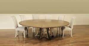 82"-100" Large Round  Jupe Dining Table with Self-Storing Leaves Seats 12~SAND