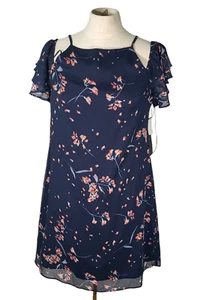 Cynthia Steffe Top Womens Size 4 Floral Lightweight Ruffle Navy Indigo Sky - Picture 1 of 8