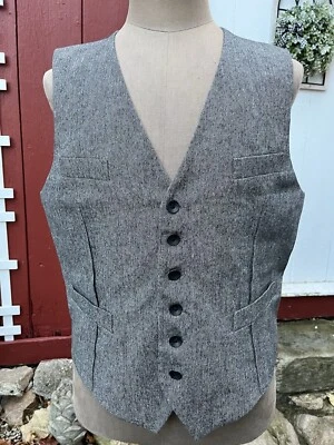 Rag & Bone Vest Men's 46 (L) Gray Waistcoat Cotton Linen Blend Button Front - Image 1 of 4