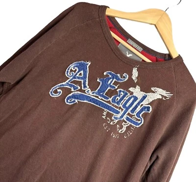 Camisa American Eagle L Vintage Fit Logo Manga Larga Doble Capa Parche Retro Foto 1 de 4
