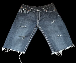 Men’s Distressed True Religion Billy Super T Denim Shorts Jeans - Waist 40 - Picture 1 of 8