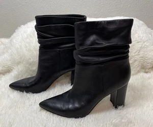 Marc Fisher Ltd Unana Boots Womens 8.5 Black Leather Slouchy Ankle Heeled - Picture 1 of 12