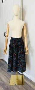 VINTAGE LL Bean Size 10 Petite Corduroy Midi Skirt 80s Cottagecore Floral Fruits - Picture 1 of 11