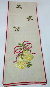 Inspired Treasures Holly Berry & Jeweled Bell Christmas Table Runner Embroidered - Picture 1 of 10