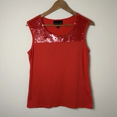 Dana Buchman Women's Red Sleeveless Shell Top Neck Embellishment Workwear Office - Image 1 of 4