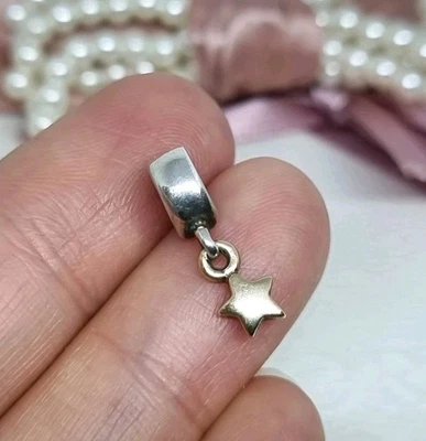 Genuine Pandora Silver & 14k Gold Star Dangle Charm 💕   Retired   R47 - Image 1 of 4