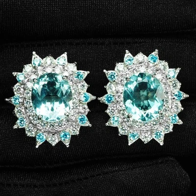 Opulent Ocean Blue Aquamarine 10.05Ct 925 Sterling Silver White Gold Earrings - Image 1 of 4