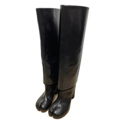 Mujeres Tabi Botas hasta la rodilla Tirar de bloque Tacón redondo Fiesta Bombas Botas altas Largas Foto 1 de 3