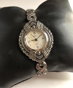 For Small Wrist Ladies Signed BOMA 925 Sterling Silver Ladies Marcasite Watch - Picture 1 of 9
